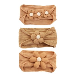 NUOSYI 3PCS Baby Flower Headbands Girls Nylon Soft Hairbands Holiday Festival Hair Accessories For Newborn Infant Toddler Kids(khaki, elastic)