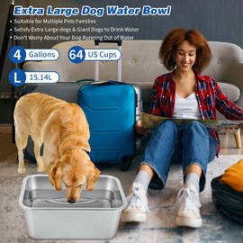 BWOGUE 4 Gallons Extra Large Dog Water Bowl for Large Dogs, Outdoor Stainless Steel Dog Bowl, High Capacity Dog Water and Food Bowls for Large, X-Large Dogs, Giant Dogs, 1 Pack