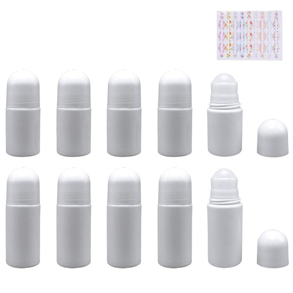 10pcs 50ml and 30ml Refillable Plastic Roller Bottles for DIY Natural Deodorant Moisturizer DIY Container with Rollball and Writable Stickers