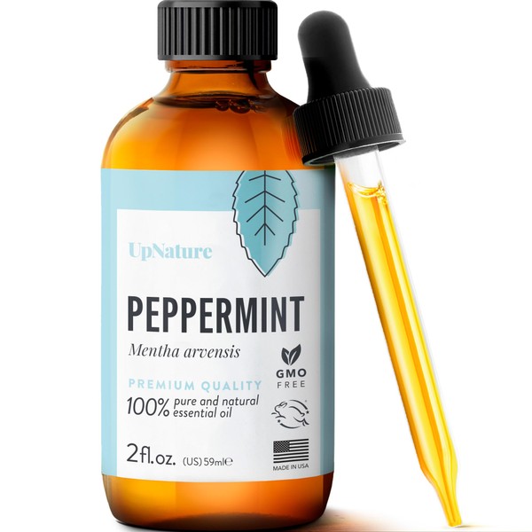 UpNature Peppermint Essential Oil - 100% Natural & Pure, Undiluted, Premium Quality Aromatherapy Oil- Peppermint Oil for Hair Growth, Eases Head Tension, Pregnancy Essentials Soothes Aches, 2oz