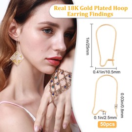 Beebeecraft 50 Pcs/Box Ear Hook Earrings Fish Hook 18K Gold-Plated Gold U-Shape Earring Band 10.5 x 25 mm for Jewellery Making