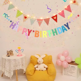 Happy birthday, colorful polka dot party, flag banners, decorative items, gold letters, environmentally friendly, reusable (colorful)