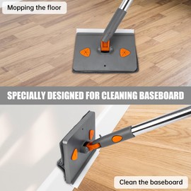 CALBEAU Baseboard Cleaner Tool with Handle, Collapsible Wall Mop with 83" Extension Pole, Wall Cleaner Mop with Squeegee, 8 Reusable Cleaning Pads for Cleaning Floor, Window, Cabinet and Ceiling
