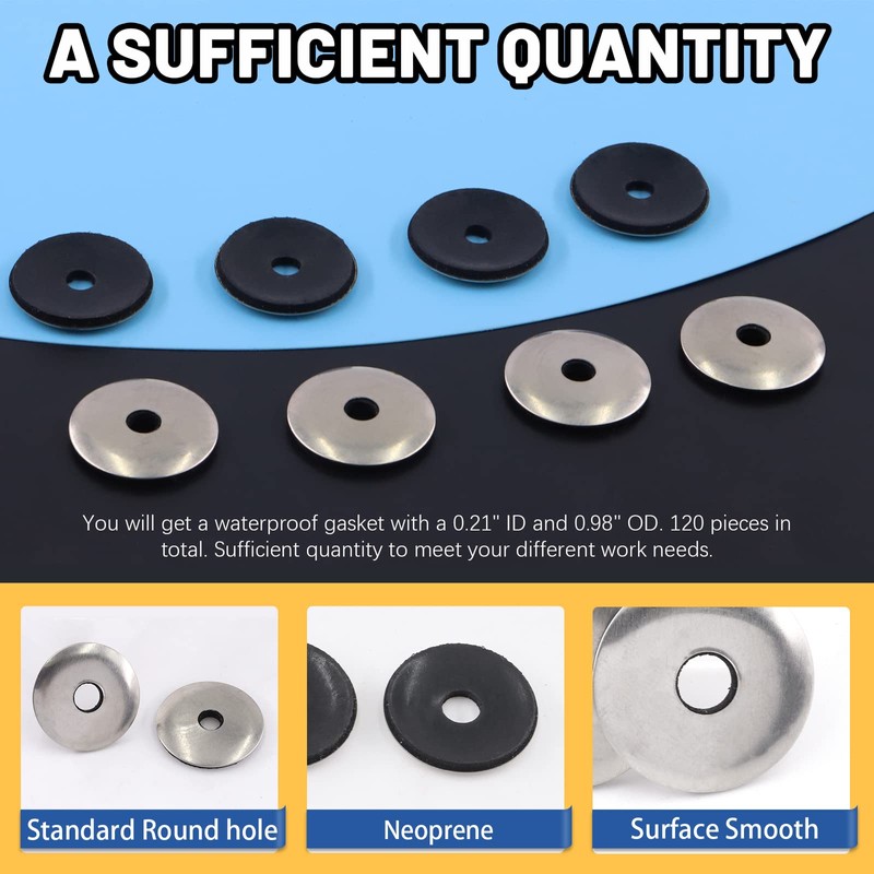 Glarks 120Pcs M5.5x25 Stainless Steel Neoprene Backed EPDM Bonded Sealing
