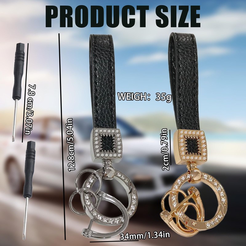 Leather Car Key Fob, 2 Pieces Universal Car Key Ring