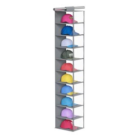 KEEGH Hat Organizer for Closet Hanging Hat Rack Cap Holder Closet Organizer for Baseball Storage 10 Shelf Cap Organizer with Dust Cover and Side Mesh Pockets