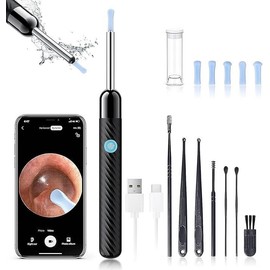 Ear Wax Removal Tool, Ear Cleaner with Camera, Ear Wax Removal Tool Camera with 1080P, Ear Wax Removal Kit with 8 Ear Set, Ear Cleaner for iOS & Android(Black) - Color: black
