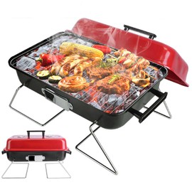 TeqHome Portable Charcoal Grill with Lid, Upgraded Tabletop Outdoor Barbecue Grill Smoker, Folding Small BBQ Grill for Outdoor Cooking Camping Backyard Picnics Beach Party Camp Hiking RV Patio Travel