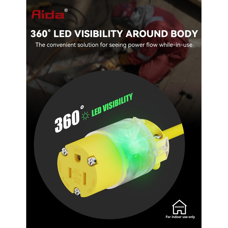 AIDA Lighted Plug and Connector Set, Straight Blade Cord End