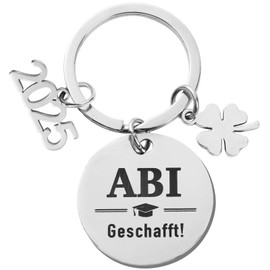 BETESSIN Abitur 2024 Gifts - ABI SCHAFFT! - Key Ring for Graduation - Passed Exam Gift - Lucky Charm Exam 2024, silver
