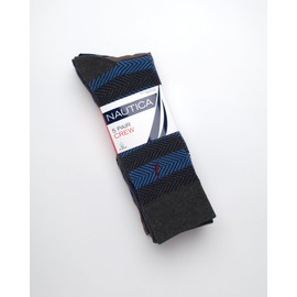 Nautica Men's Dress Socks - 5 Pack Stretch Comfort Crew Socks with Stay Up Cuffs and Reinforced Seams (Shoe Size: 6-12.5), Size 6-12.5, Blue/Grey Stripes