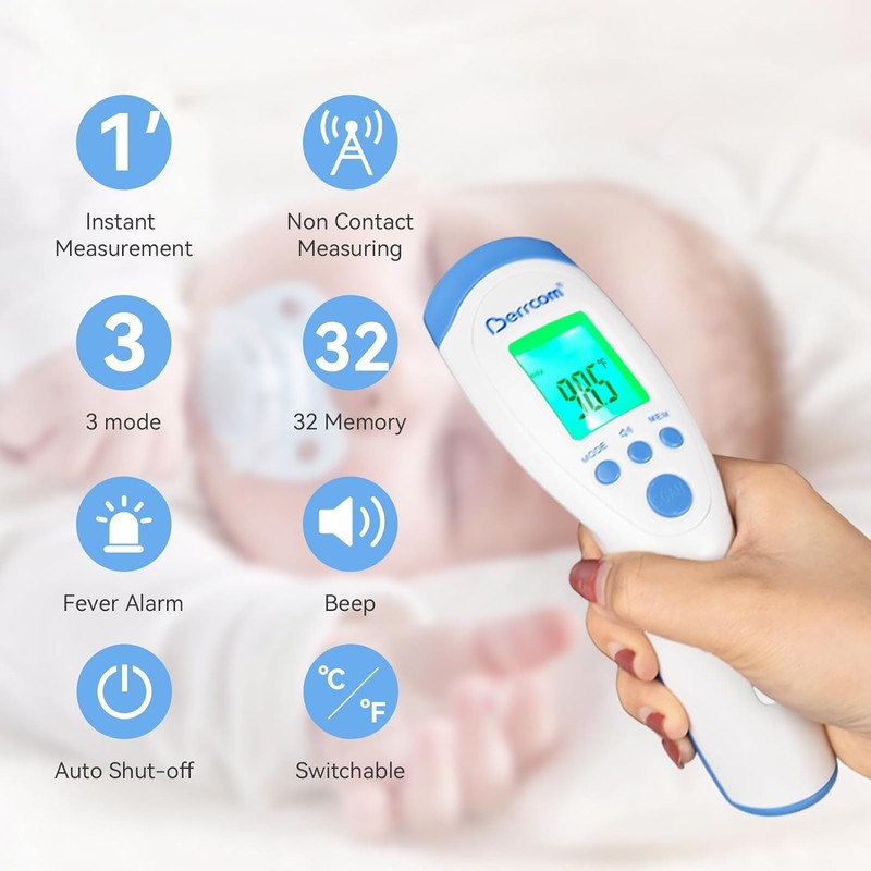 Berrcom Non Contact Infrared Thermometer Digital Forehead Thermometer with Fever