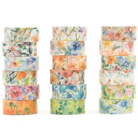 Songdao 18 Rolls Blossom Washi Tape Set Floral Arts Adhesive Tapes Flowers Garden Decorative Masking Tape Set for Craft, Kids, Scrapbook, DIY, Gift Wrapping (Pastel Charm)