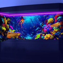 Dtekoj 24X12IN Blacklight Ocean HD 3D Black Light Aquarium Background UV Reactive Octopus Background Terrarium Background with 10 EVA Double-Sided Tape with 10 EVA Double-Sided Tape