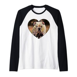 Cute English Bulldog Puppy Heart-shaped Colorful Art Design Raglan Baseball Tee
