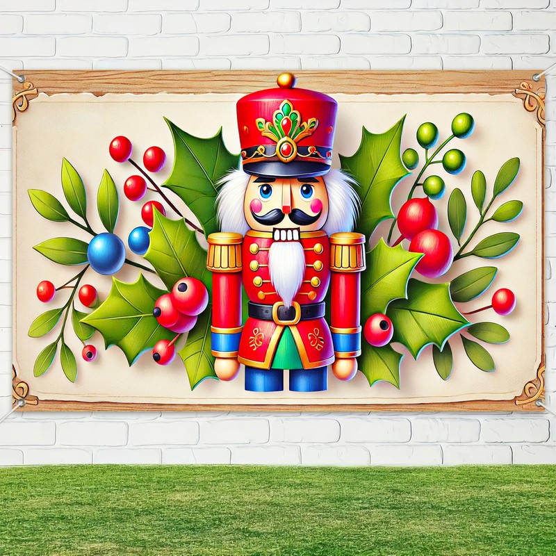 BlissYard Christmas Nutcracker Backdrop Banner Seamless Fabric Wall Hanging Holiday
