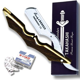 TAKAHASHI Professional Straight Razor for Men with Wood Handle - Classic Barber Kit Accessory, Single Blade Safety Shaver - 100 Free Blades for Enhanced Men's Grooming. (Custom Wood)