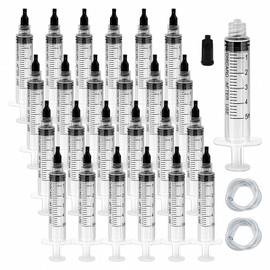 30 Pack 5ml Plastic Syringes with Tube, Luer Lock Syringes with Cap Individually Sealed Pack Measurement and Dispensing Tools for Science Labs Liquid Refilling Craft Pet (5ml)