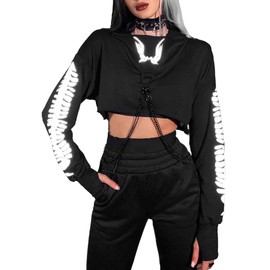 TSMNZMU Gothic Emo Tops - Women's Alt Aesthetic Black Crop Tops