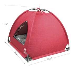 Winsterch Cat Bed Cave for Indoor Cats,Pet Tent Cave for Cats Small Dogs Kitten Bed with Removable Washable Cushion (18.5'' x 18.5'' x 15.8'', W-Red)