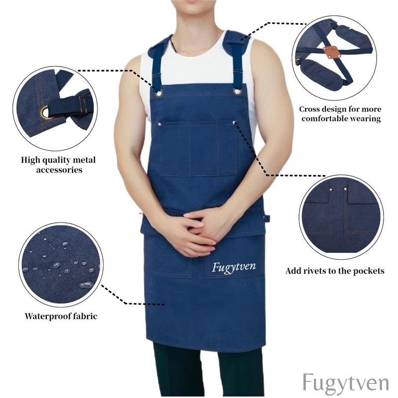 Fugytven Canvas Waterproof Aprons with 5 Pockets for Men Women
