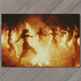 PaperMadDogScar POSTCARD Women Fire Dance Spinning Flames Magical Night Scene Girls Dress Fun