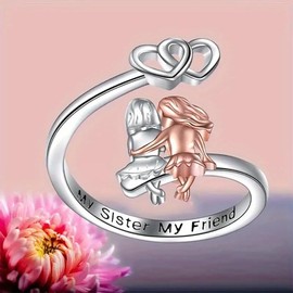 Sister Ring for Women, Adjustable Open Heart Lucky Sisters Friendship Ring Jewelry Hypoallergenic Statement Simple Sister Ring, Always My Sister Forever My Friend Jewelry Gifts for Women Friends