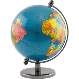 BRUBAKER Dark Blue World Globe Stainless Steel 7.5 inches tall