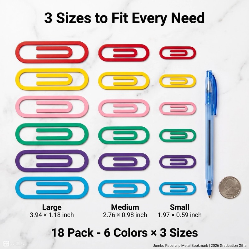 3 Sizes (18Pcs) Jumbo Paper Clips Back to School Student