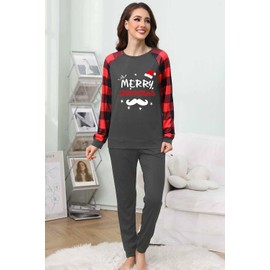 TOQVTOO Couples Matching Christmas Pajamas Sets 2024 Christmas Pjs for Men & Women Printed Sleepwear with Pockets (19259-Beard-DGY,L)