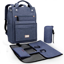 Pomelo Best Baby Diaper Bag Backpack, Large Capacity Multifunction Travel Pack with Waterproof Changing Pad, stroller hook, insulated bottle holder, utensil pocket, Dark Blue