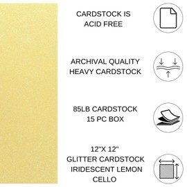 PA Paper Accents Glitter Cardstock 12" x 12" Iridescent Lemon Cello, 85lb colored cardstock paper for card making, scrapbooking, printing, quilling and crafts, 15 piece pack