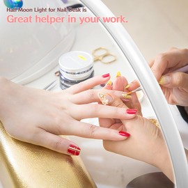 welltell Half Moon Light for Nail Desk,24"Desk Light for Nail Tech,Desk Lamp for Lash Eyelash Extension,Light Color, Brightness Adjustable,Suitable for Nail Beauty Crafts Sculpture Salon&HomeLighting