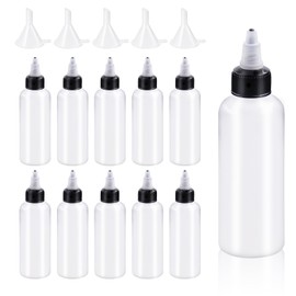 Glarks 15Pcs 100ML/4oz Dispensing Bottles with Funnel Set, Boston Round LDPE Plastic Bottle, Clear Plastic Squeeze Bottles with Twist Top Cap for Kitchen, Household, Arts and Crafts