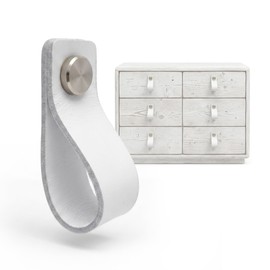 LA CHUECA POLO Maniglia in pelle bianca cassetto vintage Minimalista (6 pezzi) Pomello pelle porta armadio cucina armadio (Medium, Rustic White)