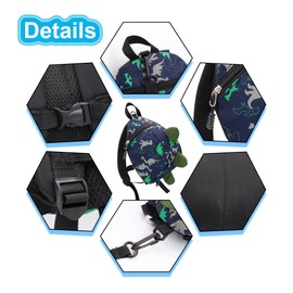 Topways Kids Dinosaur Backpack Boys Girls Toddler Rucksack, New Enhanced Version Cartoon Safety Anti-Lost Strap Rucksack with Reins, for 1-6 Years Old Toddler (Blue)