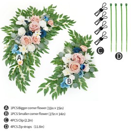 WEIERYUE Artificial Wedding Arch Flowers Kit(Pack of 2) for Wedding Arch, Bridal Shower, Ceremony and Reception Backdrop Decoration (Misty Rose and Navy Blue)