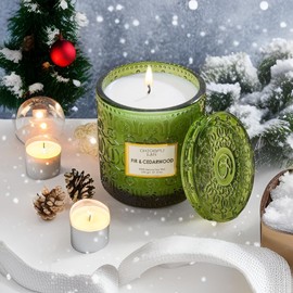 Chloefu LAN Fir & Cedarwood Scented Candle Christmas Candle Gift, Christmas Festival Candle, Large Luxury Scented Soy Jar Candle with up to 55 Hour Long Lasting, Highly Scented, 8.1oz