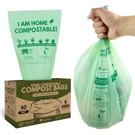 AIRNEX 50 Count Compost Bags for Countertop Bin 8 Gal - 100% Compostable Trash Bags made of Cornstarch - Leakproof & Tear Resistant Biodegradable Trash Bags - OK Compost Home & Seedlings Certified