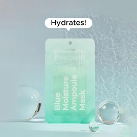 Vegan Blue Moisture Ampoule Mask, Intensive Hydration, Deeply Moisturizing, & Anti-Aging All skin types, Eve Vegan Certified, 10 Sheets