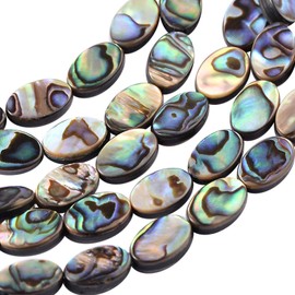BENECREAT 30 Packs Natural Abalone Shell Oval Abalone Shell Beads with Storage Containers for DIY Jewellery Making, 12 x 8 x 3 mm