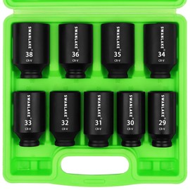 SWANLAKE 9PCS 1/2" Metric Impact Socket Set, Spindle Axle Nut Impact Socket,29mm-38mm,CR-V