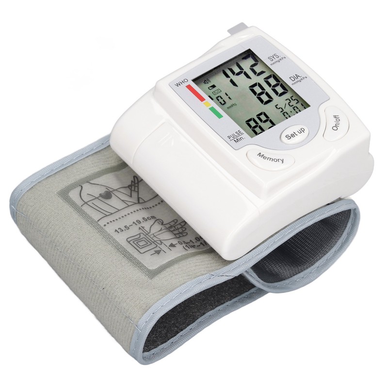 Wrist Blood Pressure Monitor Adjustable Cuff Large LCD Display Digital