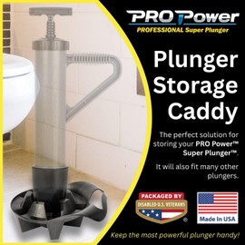 PRO Power™ Universal Toilet Plunger Holder with Built-In Drip Tray - Durable & Easy to Clean Plastic Storage Solution with Ergonomic Handle - Made in USA, By Disabled Veterans - 4 Pack