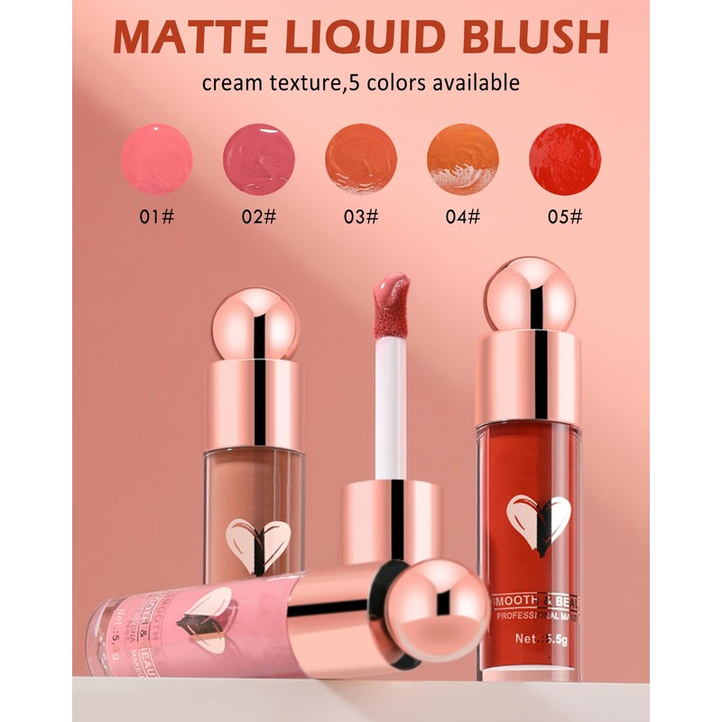 Blush Stick for Cheeks, Cream Matte Liquid Blush, Velvet Lightweight