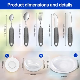 2 Sets Adaptive Utensils Bowl and Plate Set Adaptive Self Feeding Dinnerware with Suction Base Non Slip Bendable Cutlery for Elderly Disabled Hand Tremors Arthritis Parkinson(White)