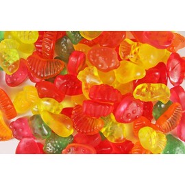 Fruchtgummi Obst-Salat, zuckerfrei, glutenfrei, laktosefrei, Erdbeere, Orange, Birne, Himbeere, Limette, Ananas 250 g