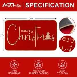 AnyDesign Christmas Welcome Doormat Merry Christmas Front Door Mat Red Non-Slip Door Rugs Indoor Outdoor Carpet Floor Mat for Farmhouse Home Office Yard Garden Decor, 17 x 29 in