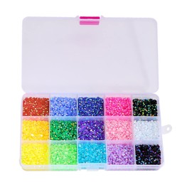 Healeved 15grid Rhinestone Nail Gems Set Colors of Flat Back DIY Resin Rhinestones for Nail Art Crafts and Decorations for Christmas Birthdays and Themed Parties