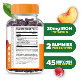 Lifeable Lifeable Iron Gummies | 20mg | with Vitamin C | Great Tasting Blood Builder Iron Supplement | Iron with Vitamin C for Iron Deficiency | Iron Gummies for Women, Men, Adults | 90 Gummies